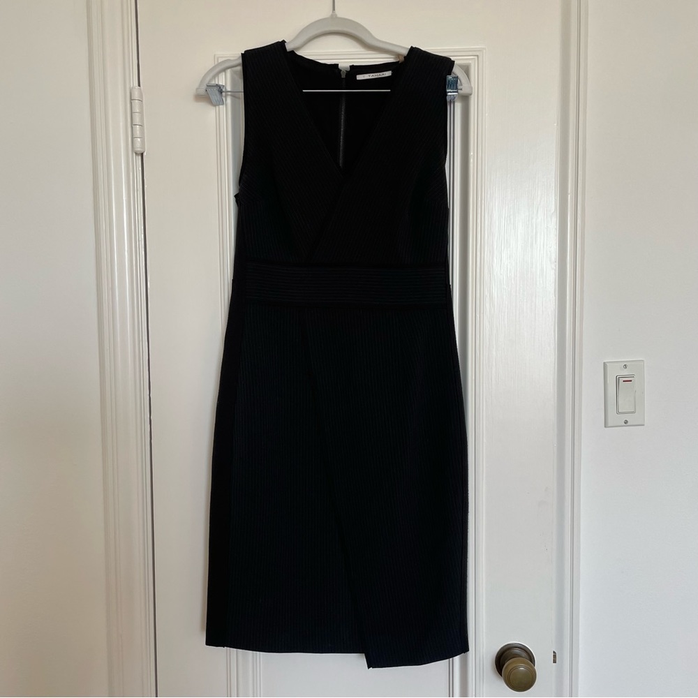 T by Tahari Dark Gray Pinstripe Work Dress